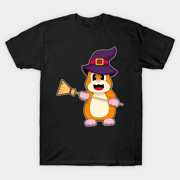 Hamster Halloween Witch Broom T-Shirt by Markus Schnabel